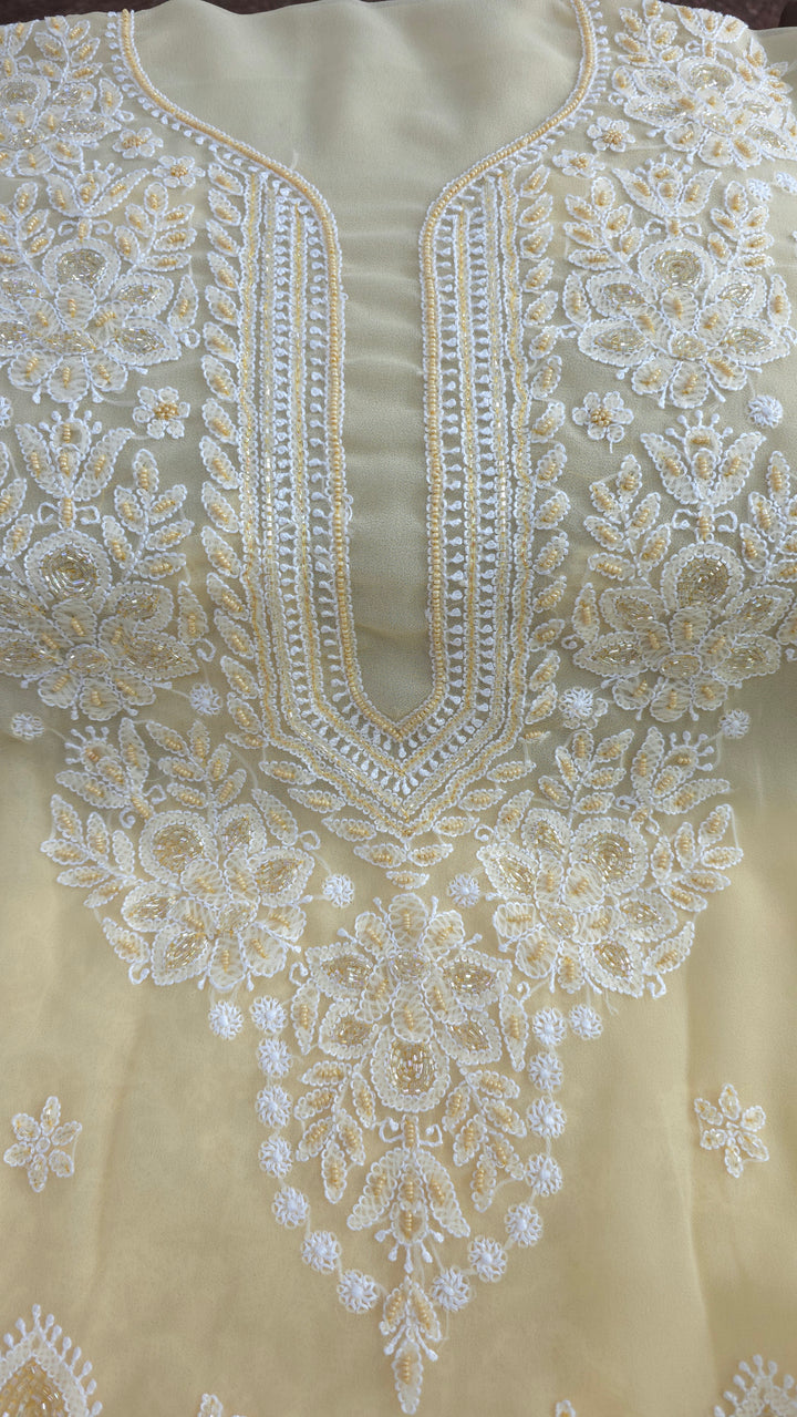 Alina Heavy Embellished Georgette Chikankari Unstitched Dress Material | Cutdana Handwork