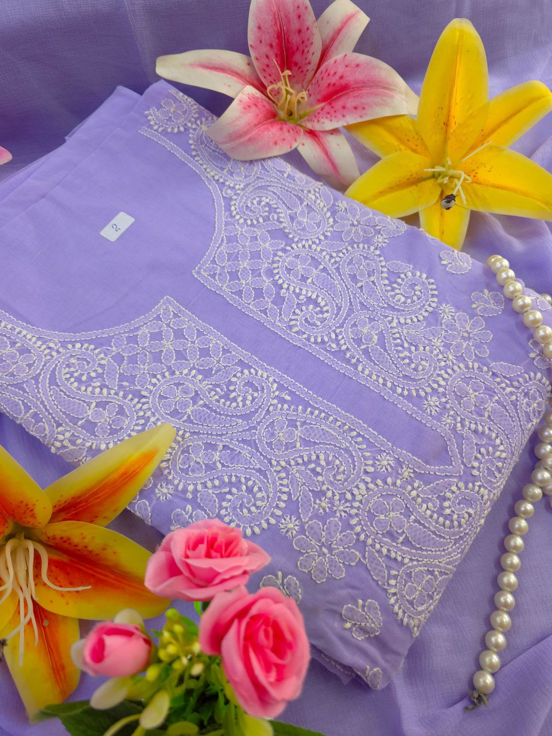 Darz Lucknowi Chikankari  Dress Material – Handmade Cotton Suit with Chiffon Dupatta