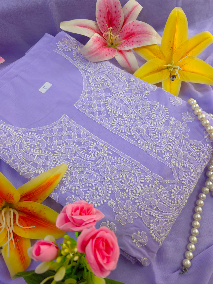 Darz Lucknowi Chikankari  Dress Material – Handmade Cotton Suit with Chiffon Dupatta