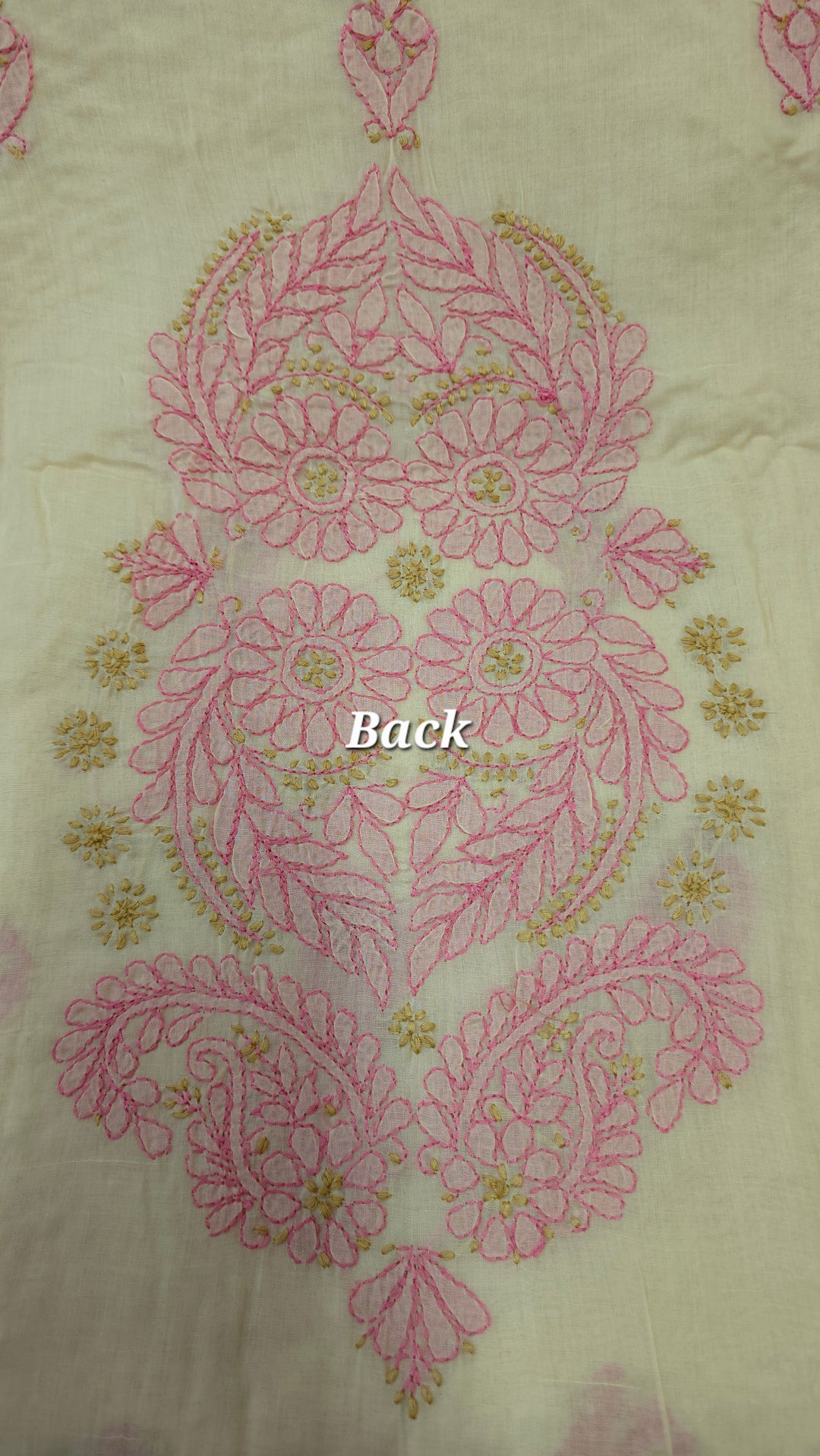 Lucknow Chikankari Hand Embroidered Cotton Dress Material with Tri-Color Motifs & Pure Chiffon Dupatta