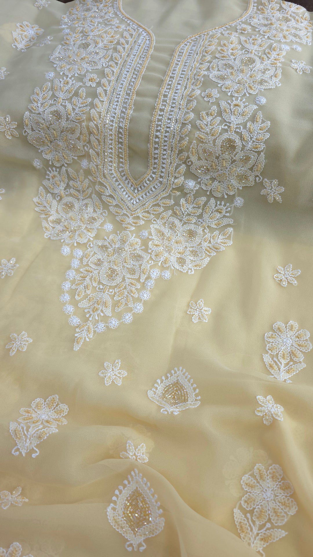 Alina Heavy Embellished Georgette Chikankari Unstitched Dress Material | Cutdana Handwork