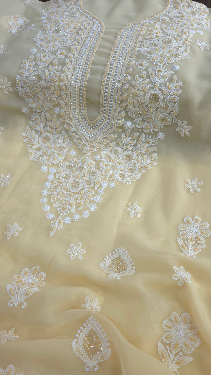 Alina Heavy Embellished Georgette Chikankari Unstitched Dress Material | Cutdana Handwork