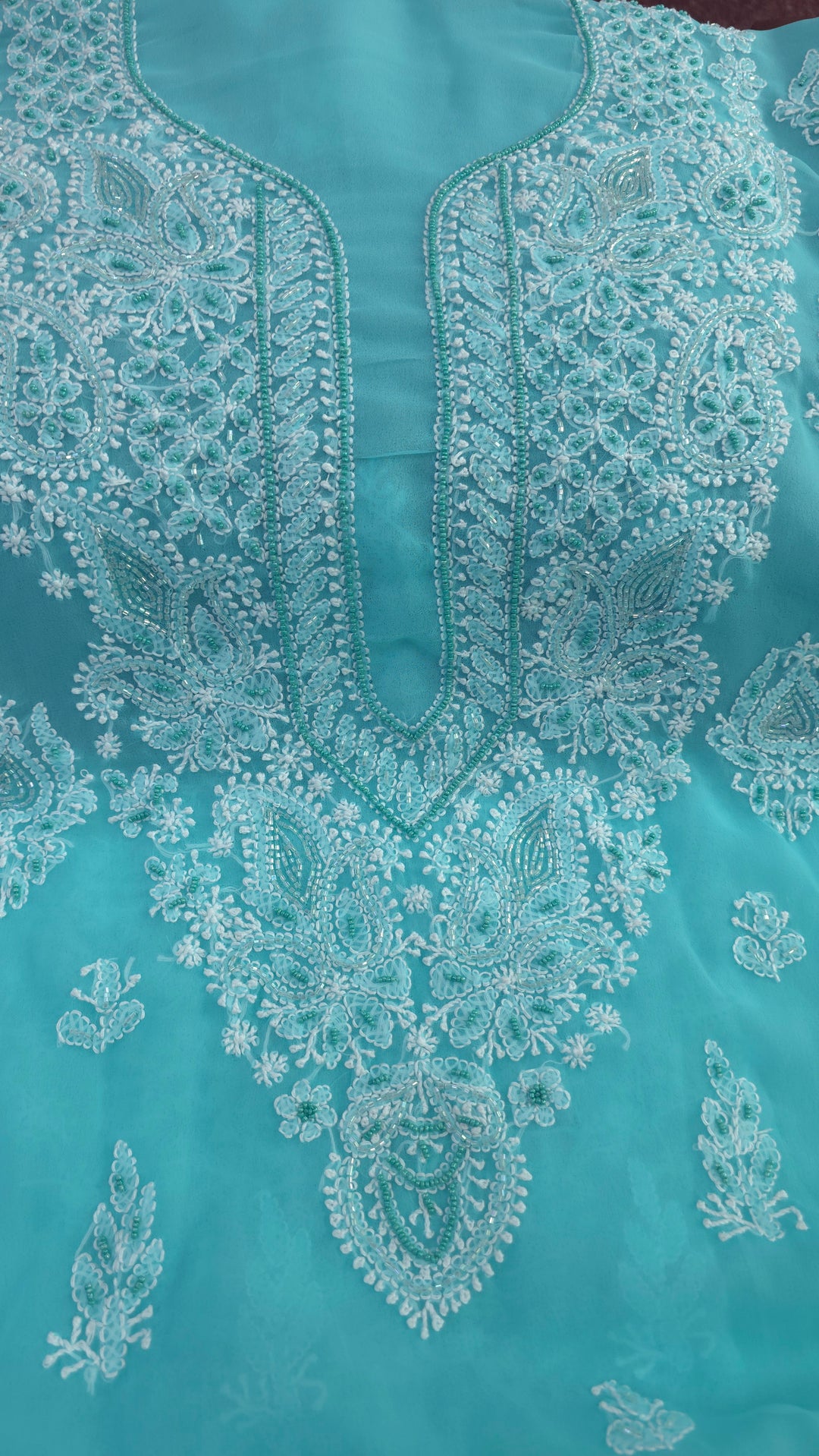 Alina Heavy Embellished Georgette Chikankari Unstitched Dress Material | Cutdana Handwork