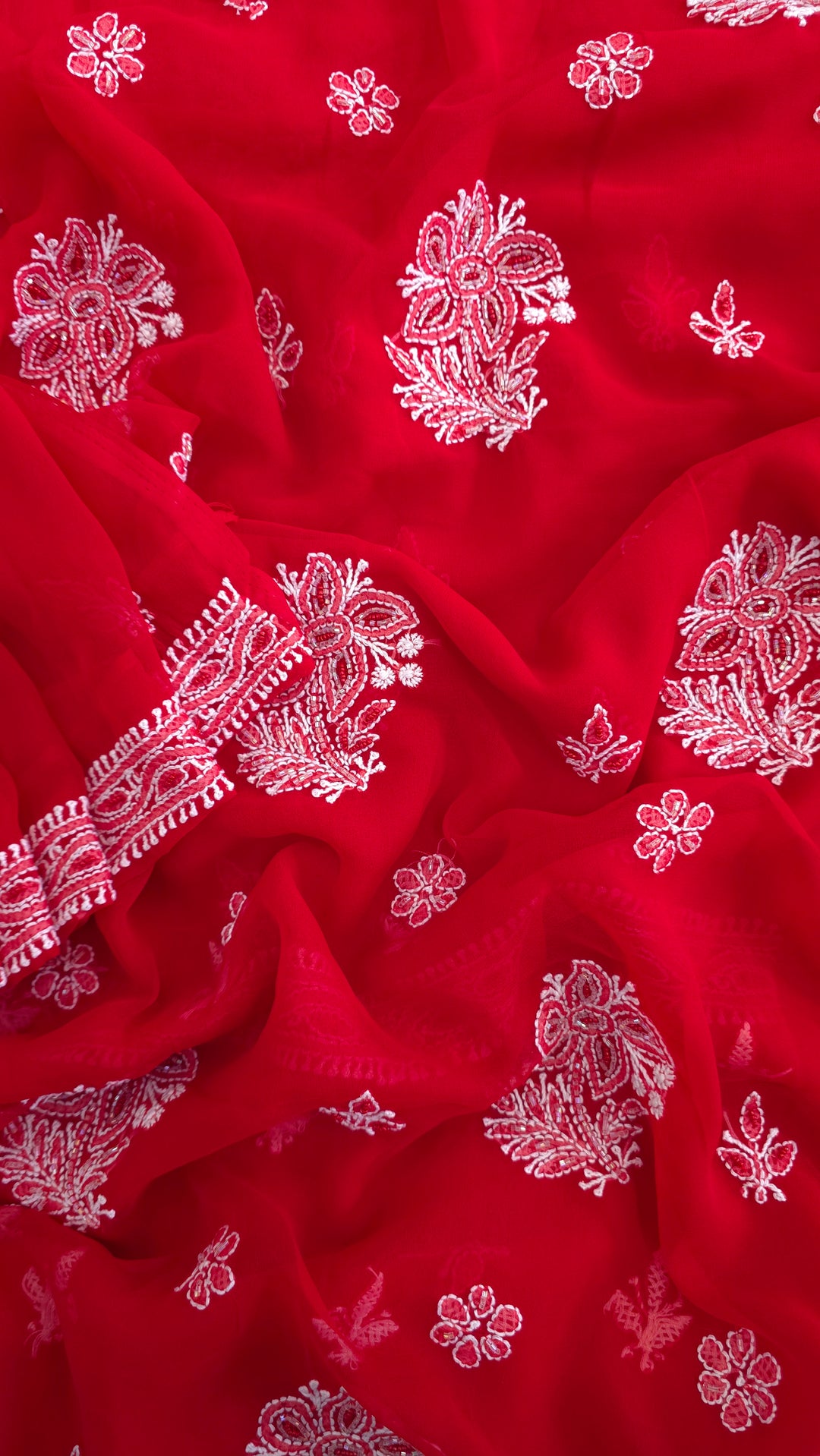 Alina Heavy Embellished Georgette Chikankari Unstitched Dress Material | Cutdana Handwork