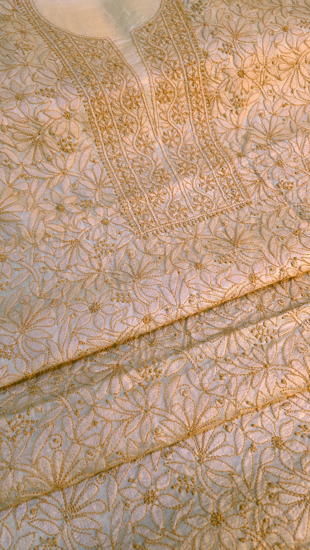Pure Paper Silk Chikankari Fabric | Full Jaal Hand Embroidery Kurta Fabric for Women