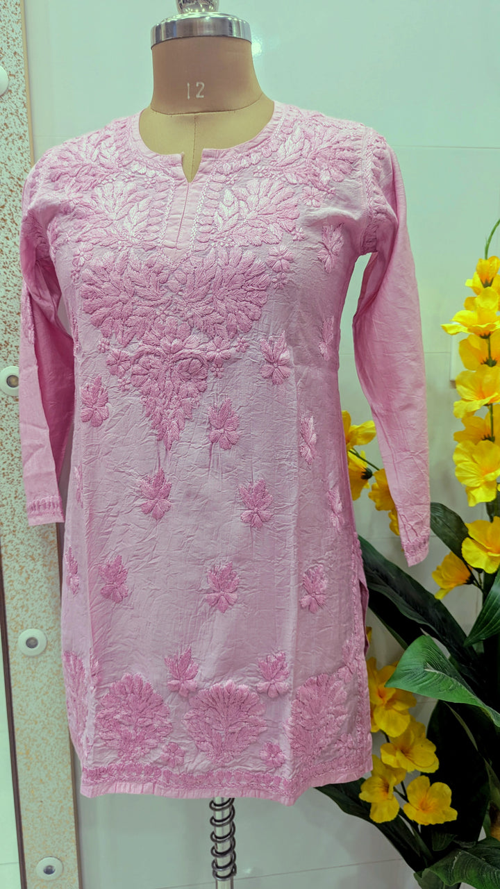 Non transparent Soft Chanderi Chikankari Top 32" length