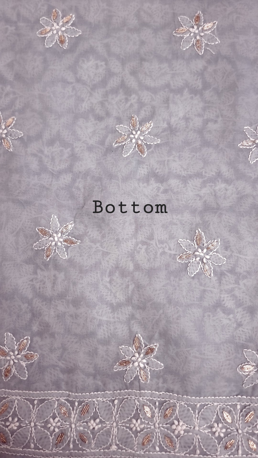 Grey Unstitched Soft Cotton Chikankari Suit Set – Aari, Kasab & Gotta Patti Embellished with Pure Chiffon Dupatta