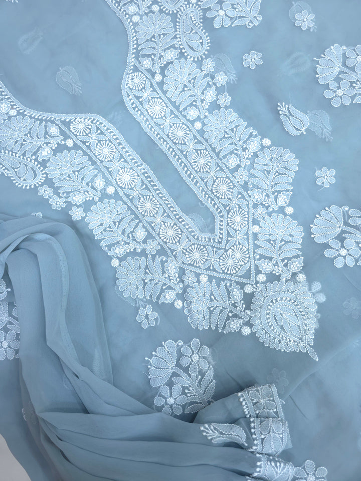 Lucknowi Georgette Chikankari Dress Material – Hand Embroidery Kurta, Bottom & Dupatta | Festive Queen Shades