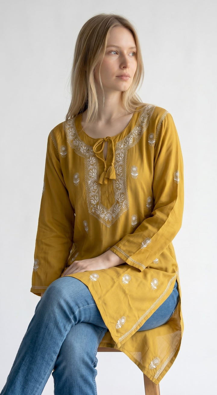 Women's Modal Satin Chikankari Top – Authentic 2 Taar Hand Embroidery