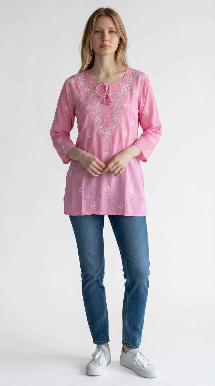 Women's Modal Satin Chikankari Top – Authentic 2 Taar Hand Embroidery