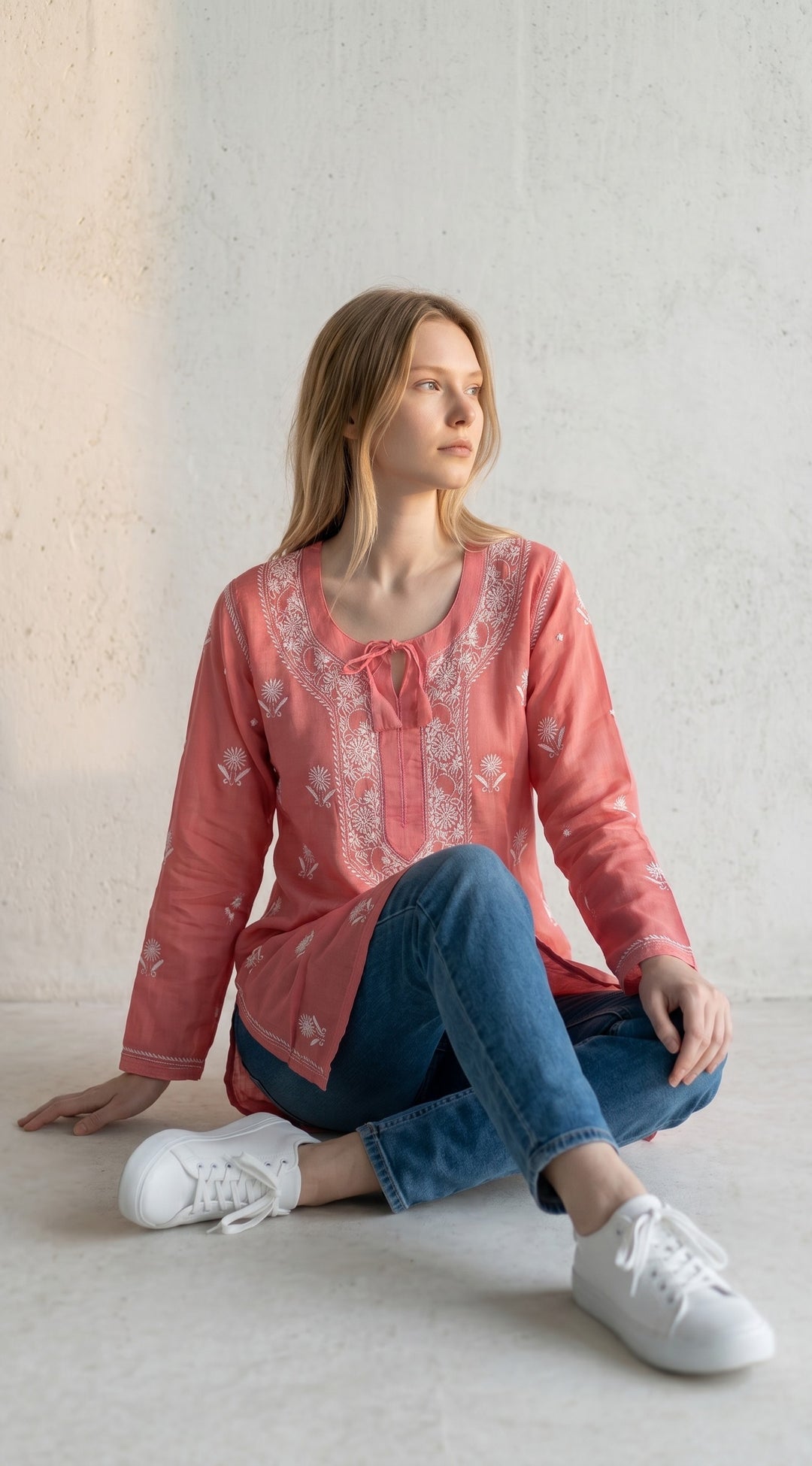 Women's Modal Satin Chikankari Top – Authentic 2 Taar Hand Embroidery