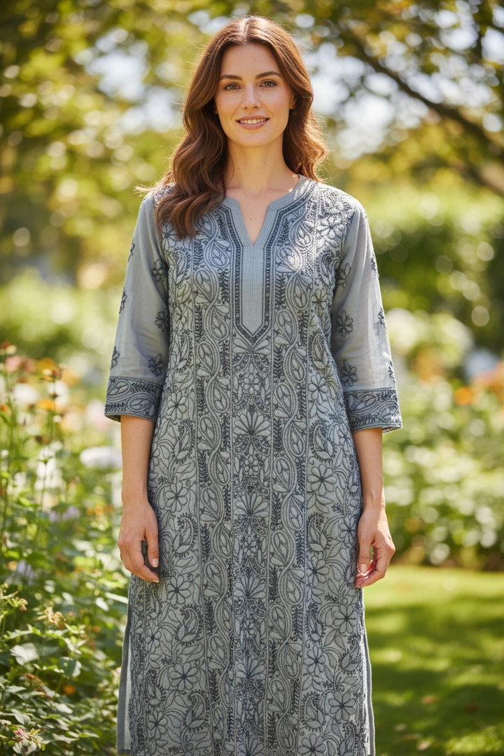 Georgette chikankari long kurti