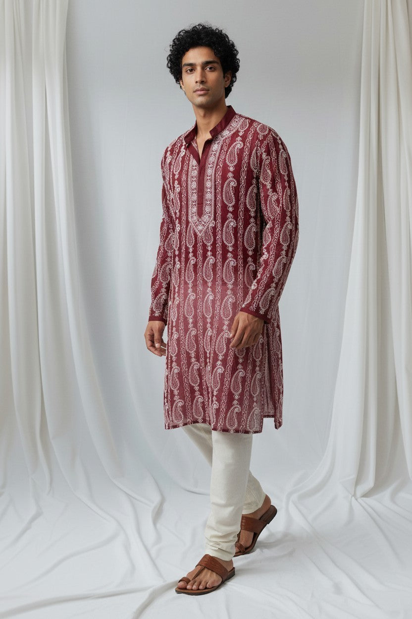 Shaan Cotton full hand embroidered Men's chikankari kurta