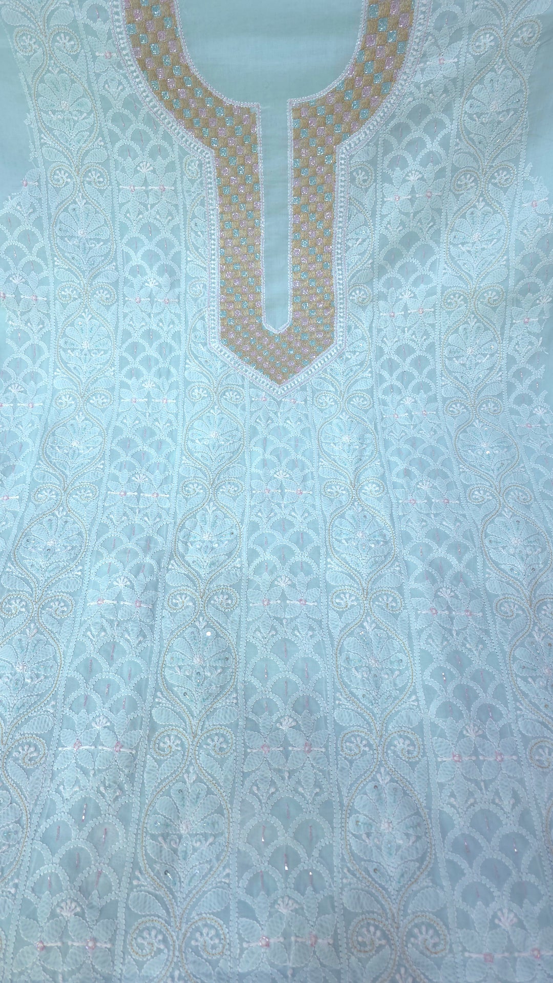 Afreen Premium Hand Embroidered Chikankari Cotton Unstitched Dress Material with Pure Chiffon Dupatta