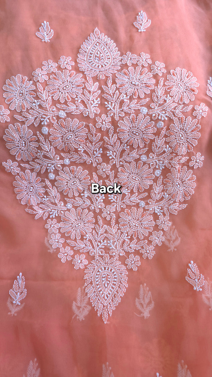 Alina Heavy Embellished Georgette Chikankari Unstitched Dress Material | Cutdana Handwork