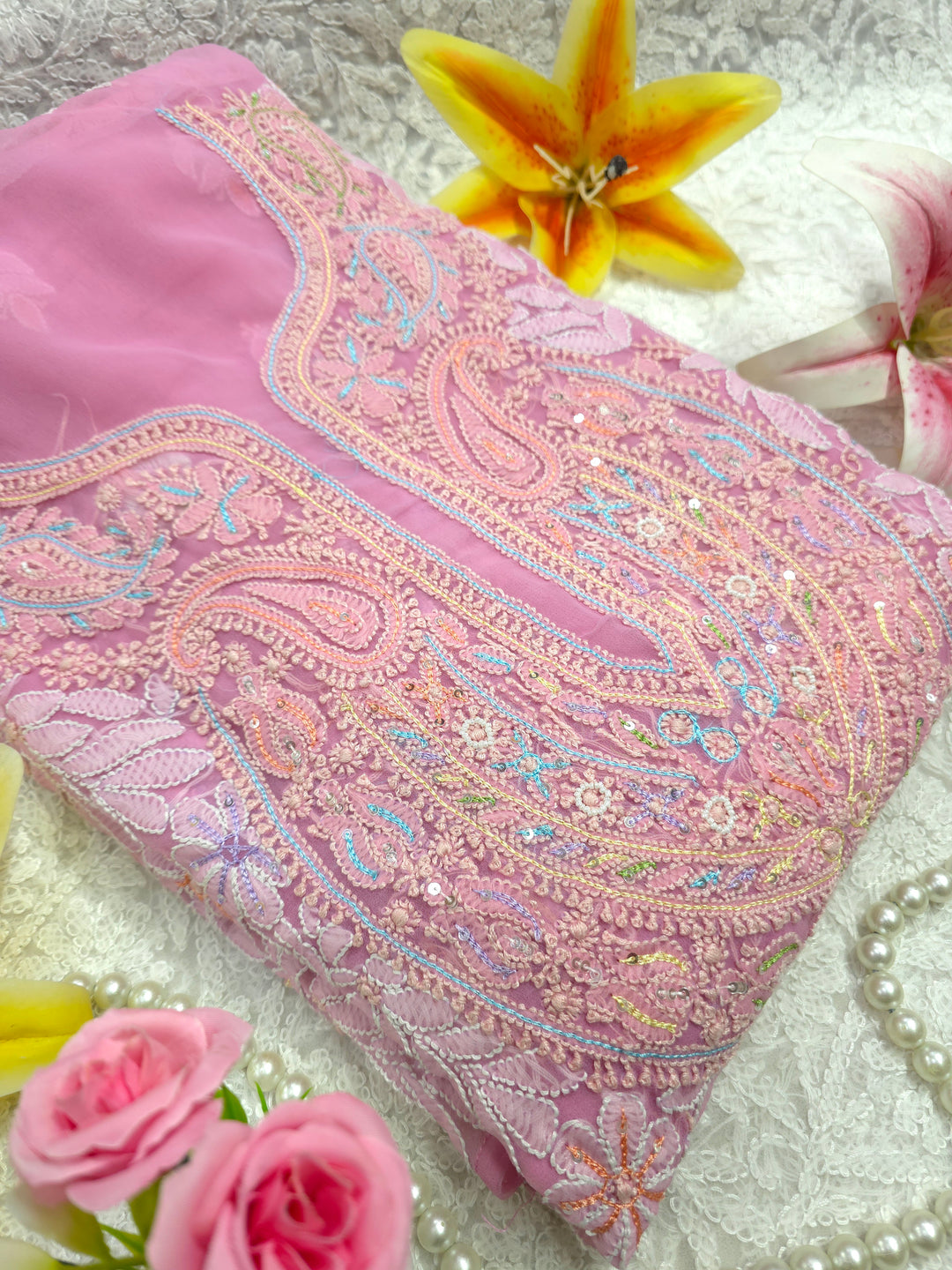 Georgette Chikankari Dress Material Resham Aari pearl Work