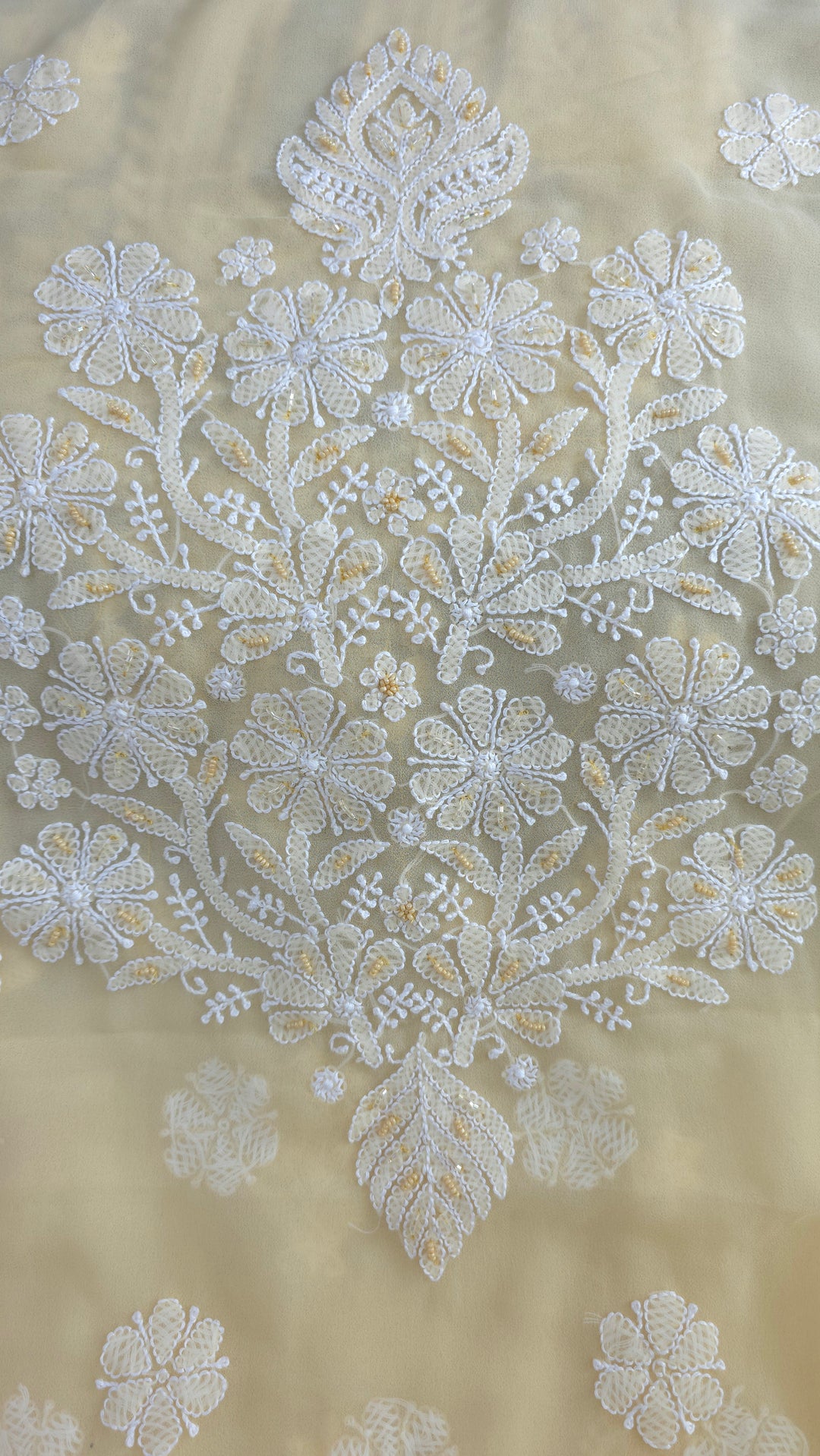 Alina Heavy Embellished Georgette Chikankari Unstitched Dress Material | Cutdana Handwork