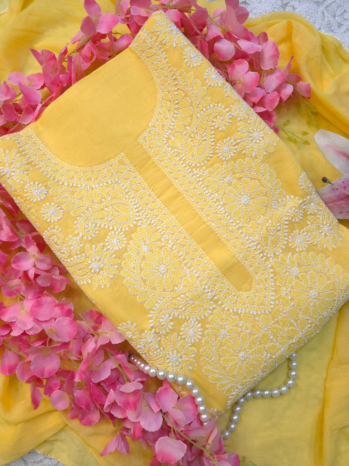Paridhan Chikan Premium Handcrafted Chikankari Cotton Suit Set | Unstitched Dress Material with Chiffon Dupatta | Made in Lucknow