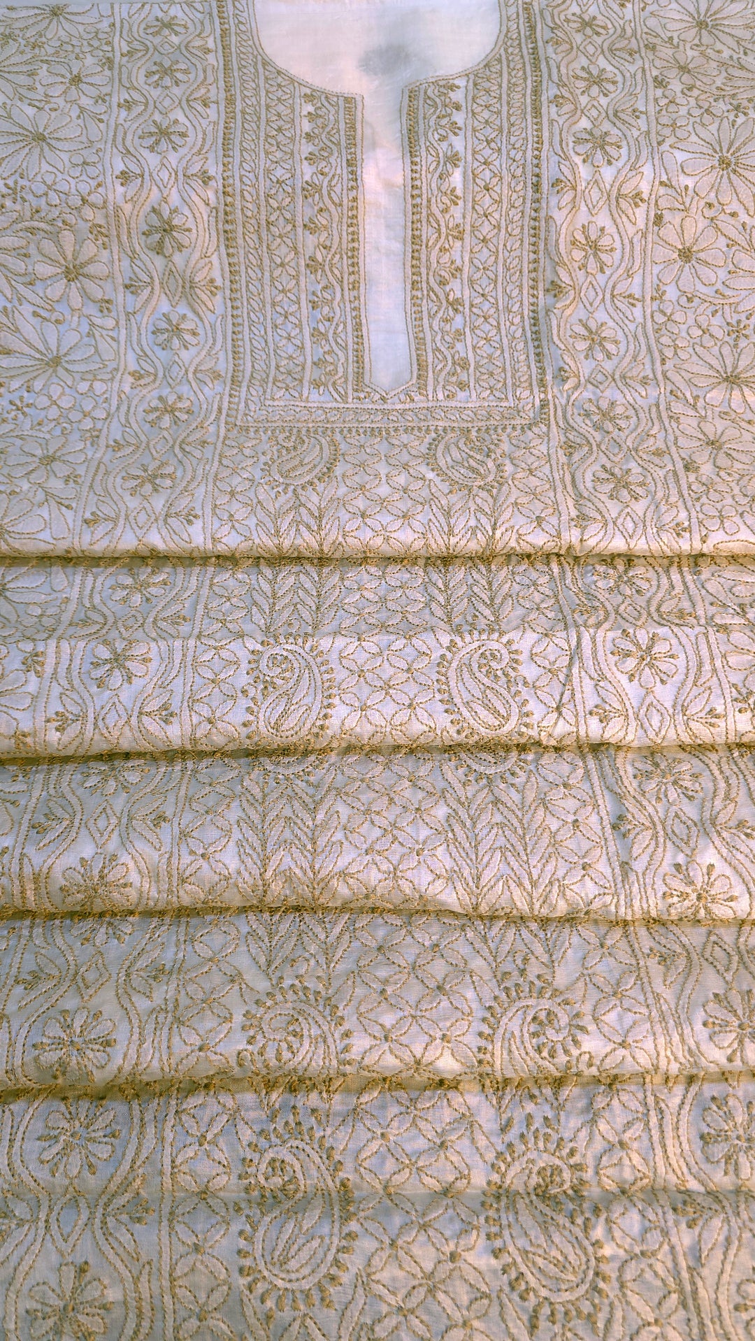Pure Paper Silk Chikankari Fabric | Full Jaal Hand Embroidery Kurta Fabric for Women