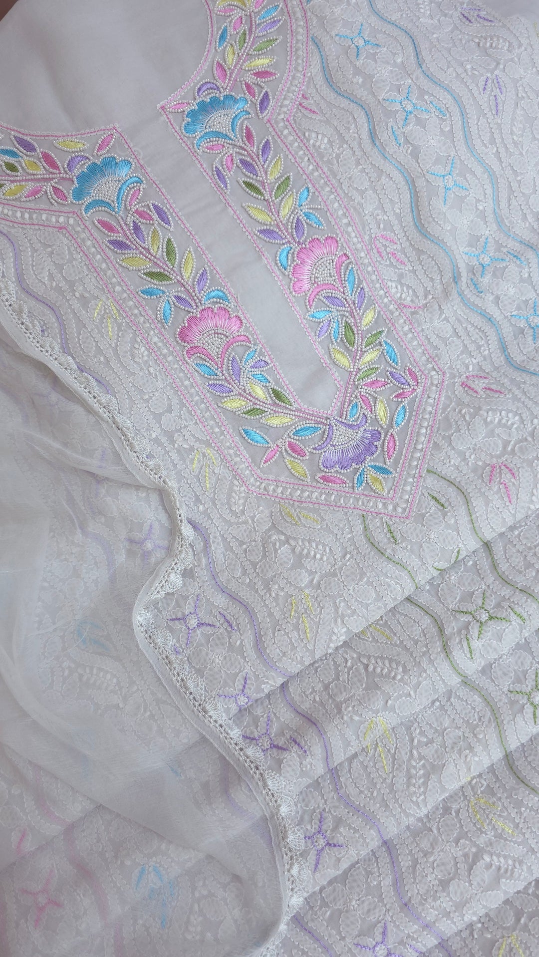 Nafasat Cotton Resham Neckline chikankari dress material