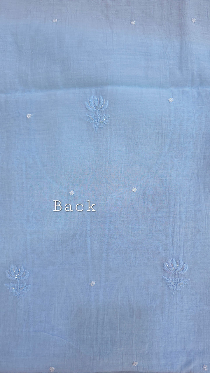 Hiba Premium Mul Chanderi Supersoft Dyeable Chikankari Dress Material | Hand Embroidered with Pearls & Cutdaana | Kurta & Dupatta Set
