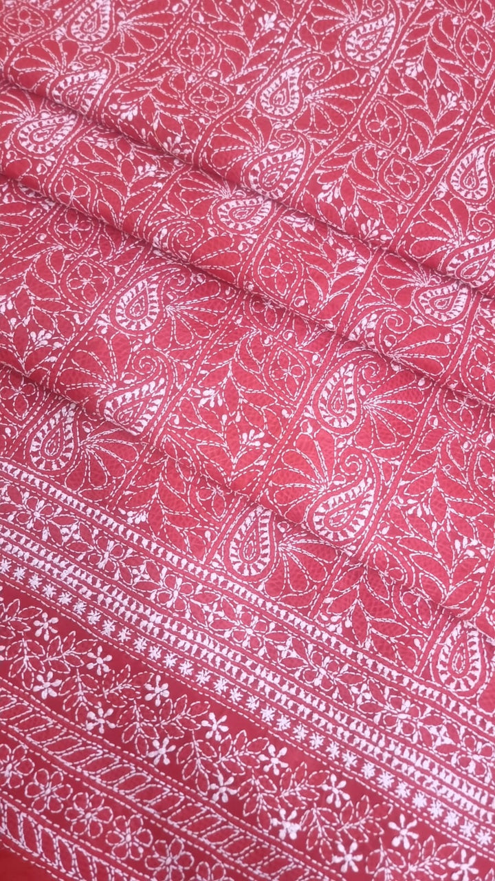 " Lucknowi Chikankari Unstitched Cotton Suit Set – Kurta, Bottom & Dupatta by Paridhan Chikan"