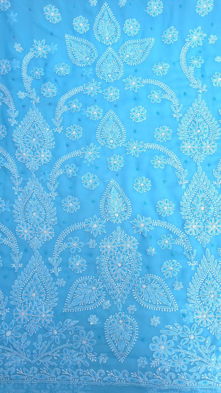Pearl Chikankari Saree on Faux Georgette with Matching Blouse | Hand Embroidered Lucknowi Saree | Paridhan Chikan Heritage Collection