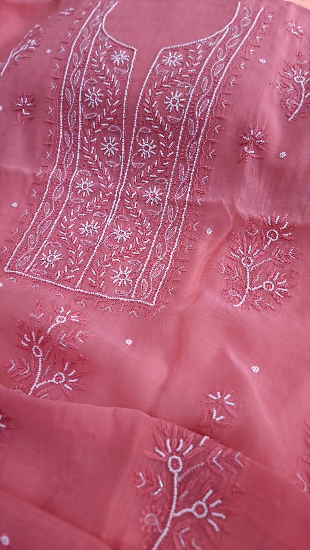 Premium Mul Chanderi Supersoft Dyeable Chikankari Dress Material | Hand Embroidered with Pearls & Cutdaana | Kurta & Dupatta Set