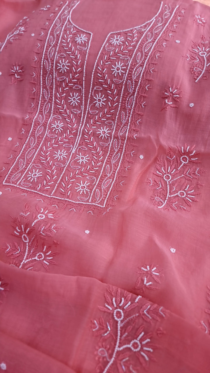 Premium Mul Chanderi Supersoft Dyeable Chikankari Dress Material | Hand Embroidered with Pearls & Cutdaana | Kurta & Dupatta Set
