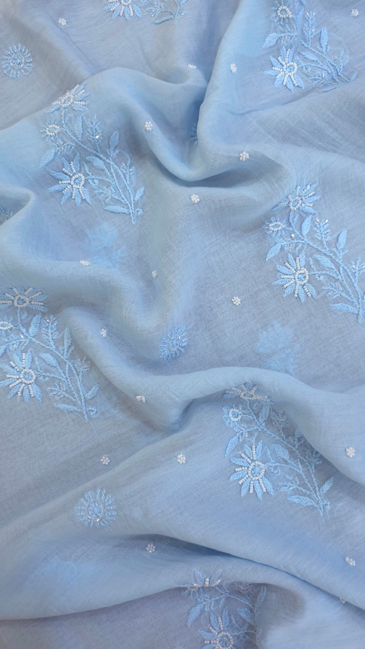 Hiba Premium Mul Chanderi Supersoft Dyeable Chikankari Dress Material | Hand Embroidered with Pearls & Cutdaana | Kurta & Dupatta Set