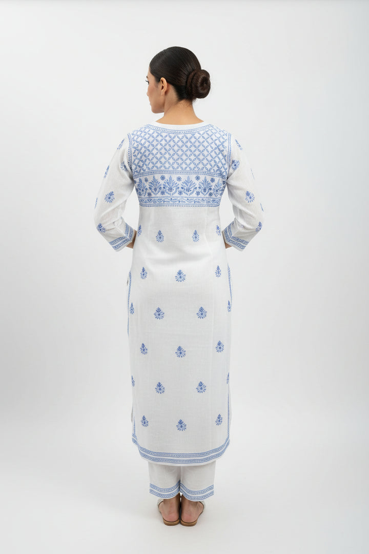 Pure Cotton Linen Lucknowi Chikankari Long Kurti | 100% Hand Embroidered | Non-Transparent | No Shrinkage