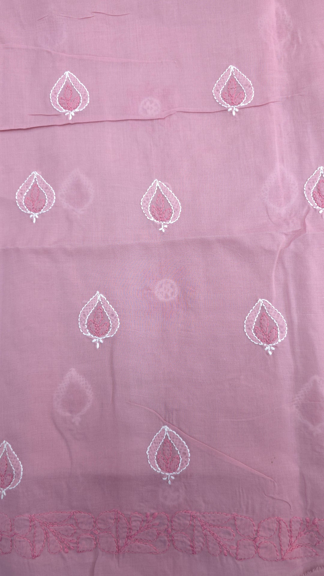Paridhan Chikan Premium Cool Cotton Chikankari Dress Material Set with Hand Embroidered Kurta, Bottom & Chiffon Dupatta with Handmade Crochet Border
