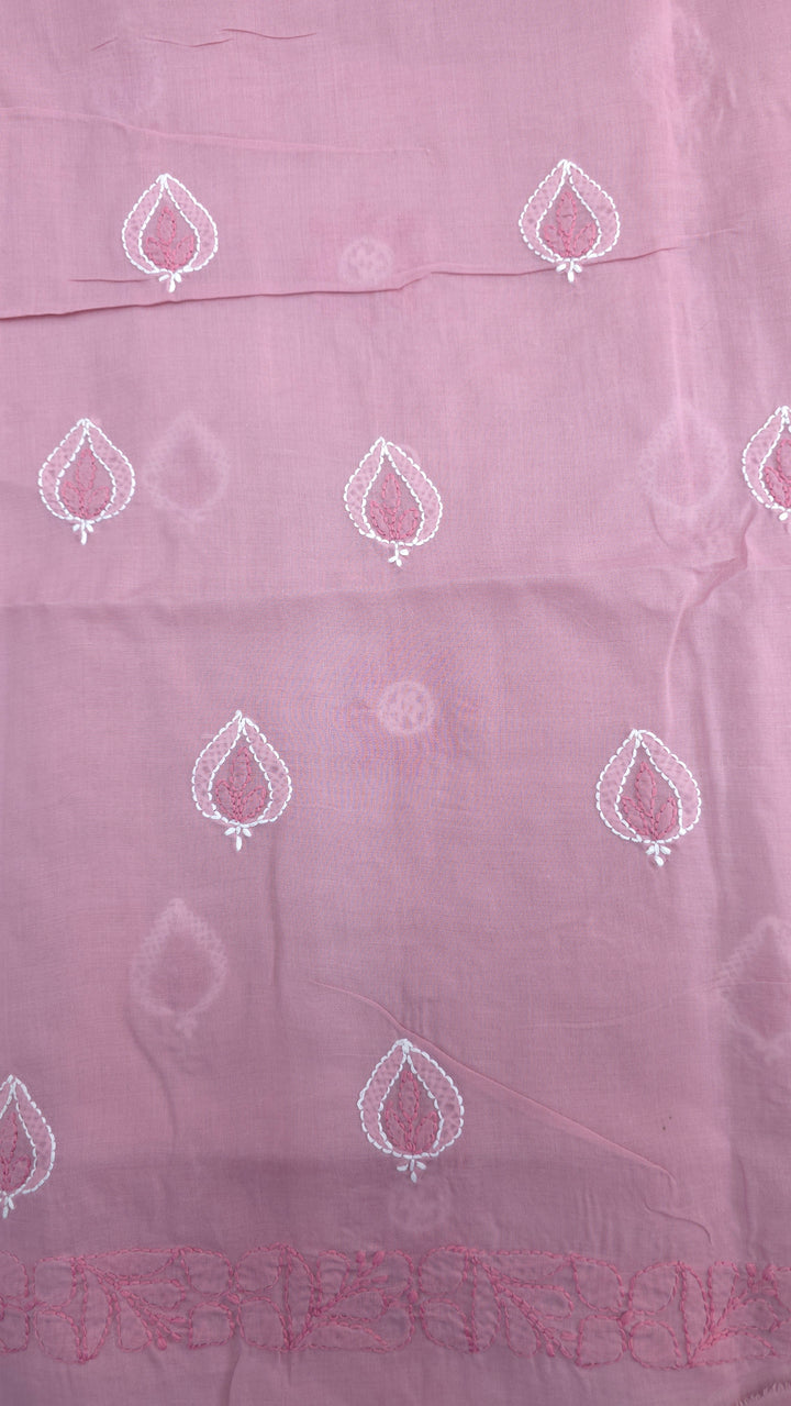 Paridhan Chikan Premium Cool Cotton Chikankari Dress Material Set with Hand Embroidered Kurta, Bottom & Chiffon Dupatta with Handmade Crochet Border
