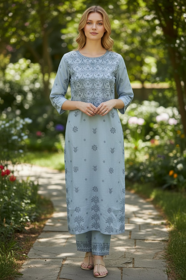 Soft Cotton Chikankari Hand Embroidered Kurti for Women | Premium Soft & Non-Transparent Fabric | 46 Inch Length | Lucknowi Chikan Kurta