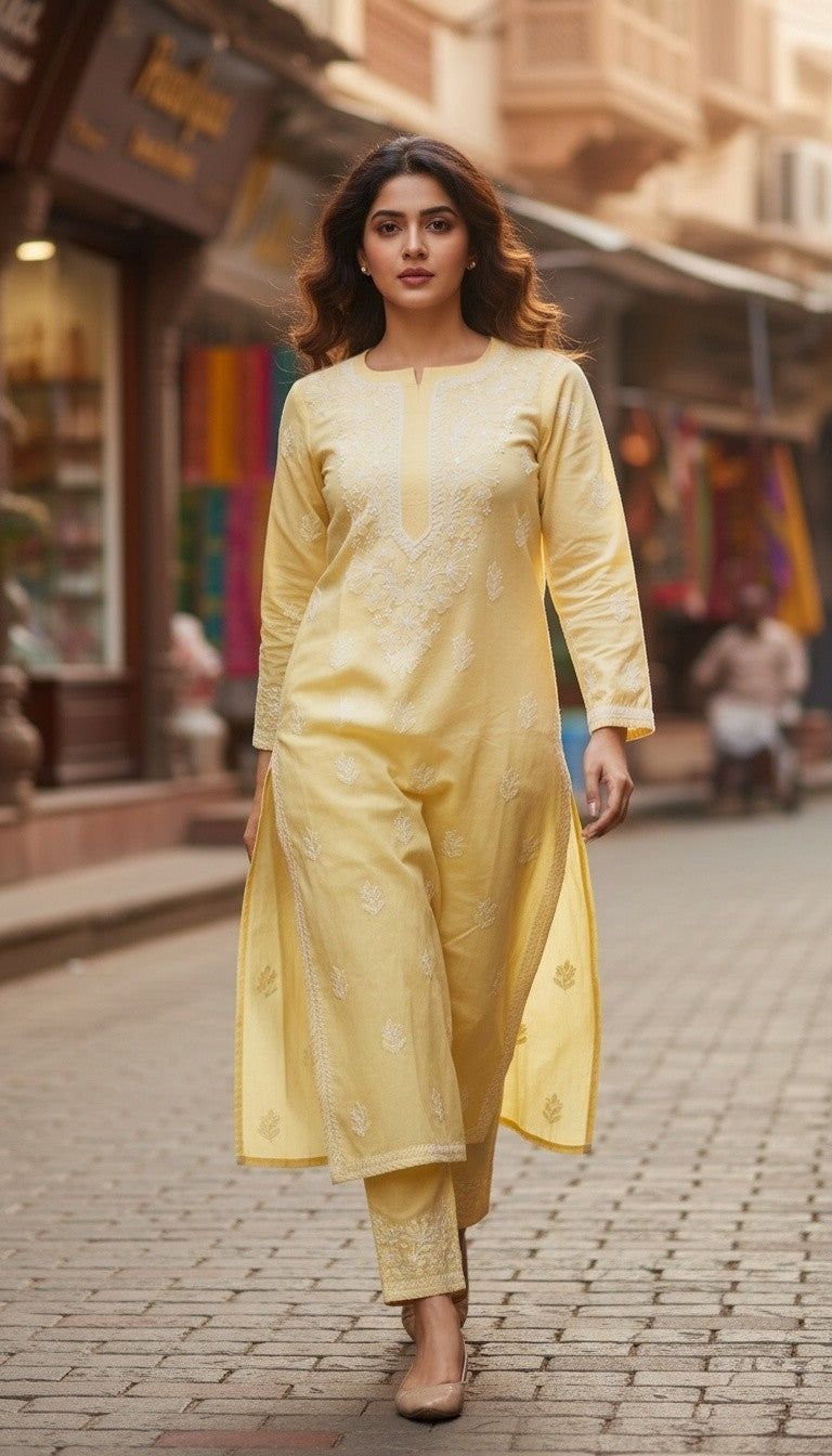IRA Cotton Chikankari Kurti for Women | Lightweight Hand Embroidered Office & Daily Wear Kurta (Copy)