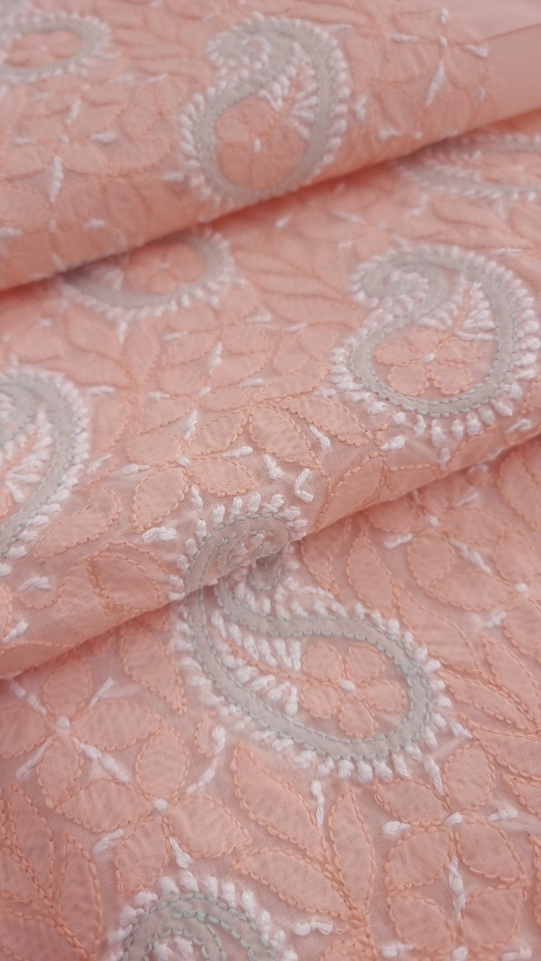 Lucknow Chikankari Hand Embroidered Cotton Dress Material with Tri-Color Motifs & Pure Chiffon Dupatta