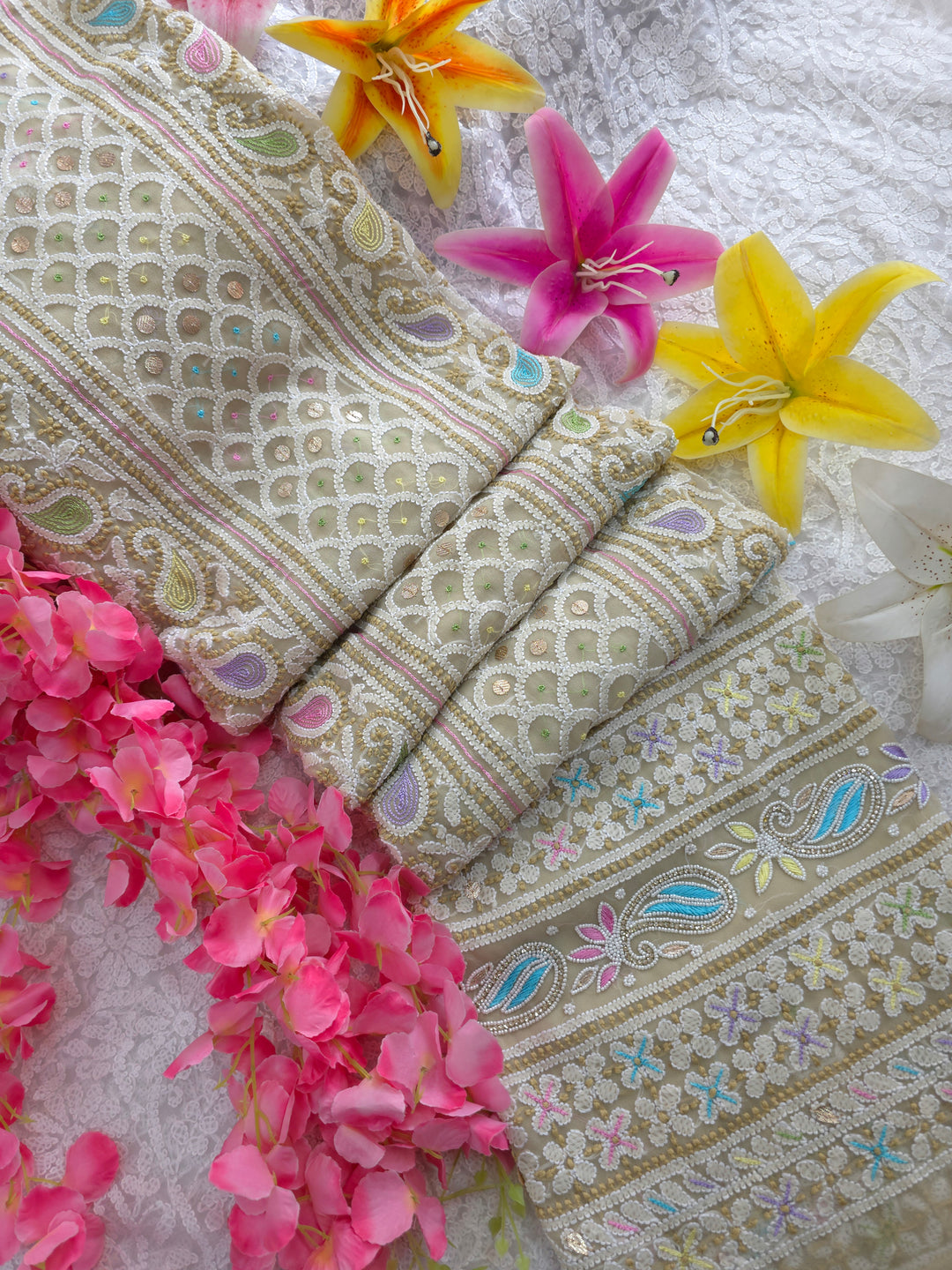 Fida Georgette Chikankari Dress Material Resham Aari pearl Work