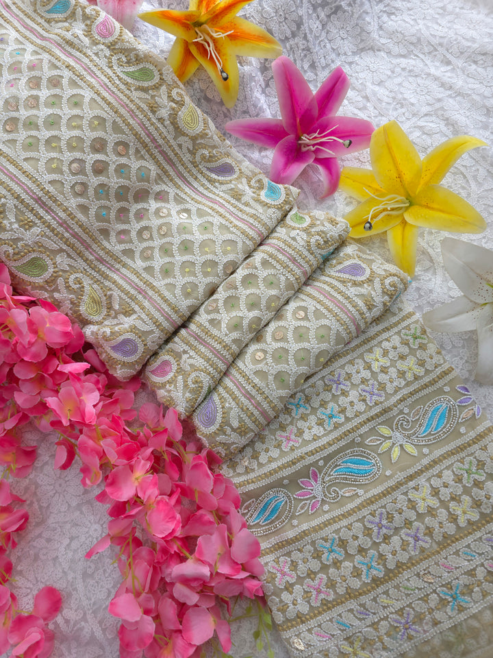Fida Georgette Chikankari Dress Material Resham Aari pearl Work