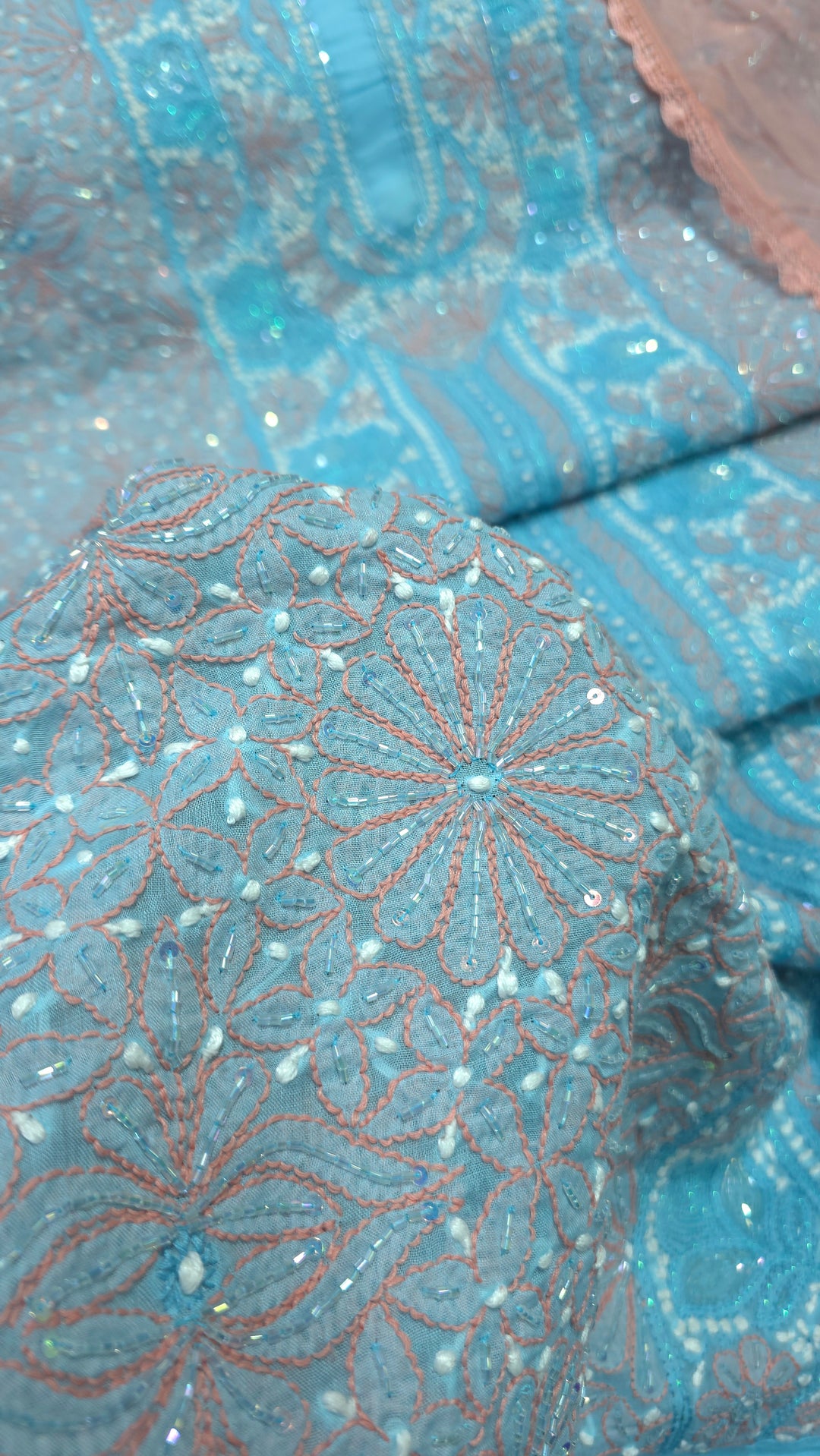 Paridhan Chikan Cotton Chikankari Unstitched Dress Material – 3 Pc Suit Set with Hand Embroidery & Pearl Work in Every Motif