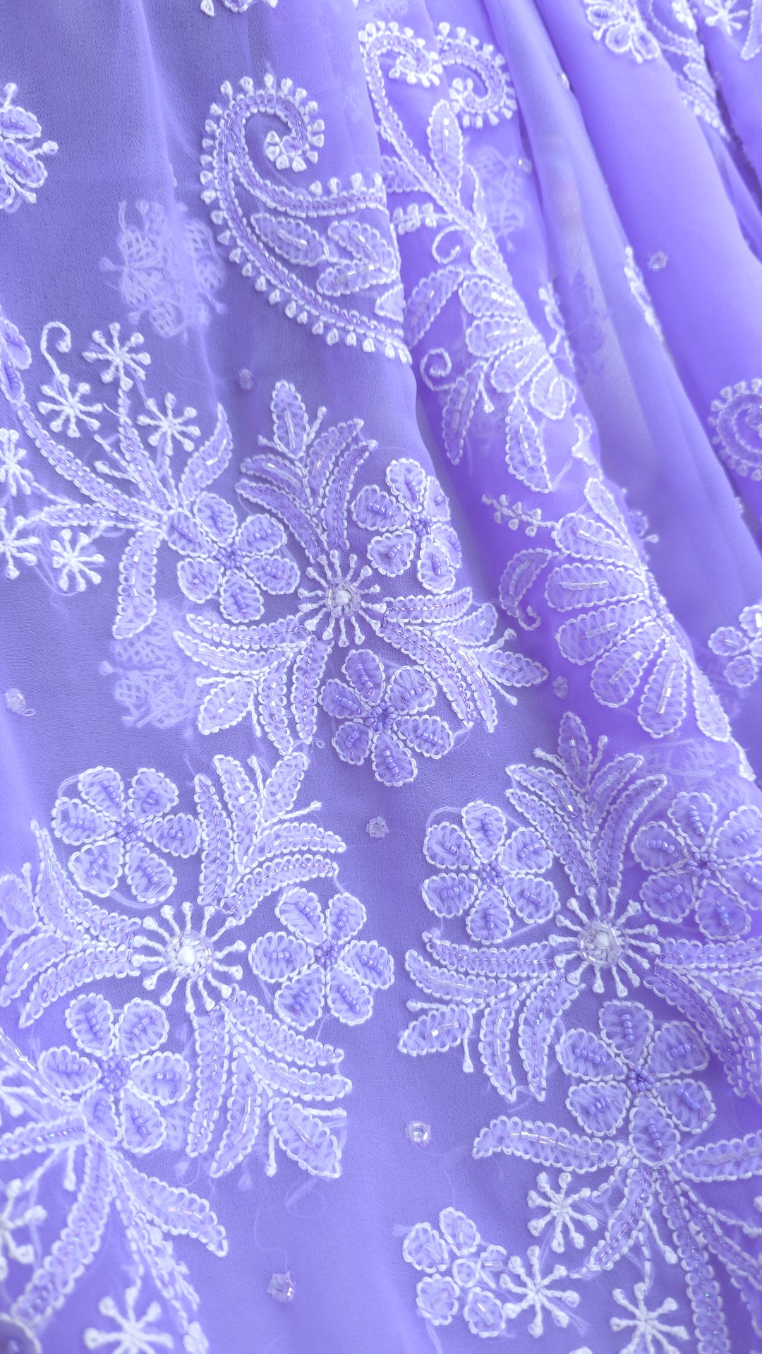 Pearl Chikankari Saree on Faux Georgette with Matching Blouse | Hand Embroidered Lucknowi Saree | Paridhan Chikan Heritage Collection