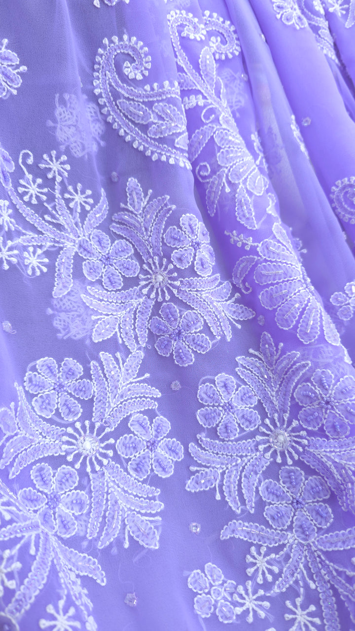 Pearl Chikankari Saree on Faux Georgette with Matching Blouse | Hand Embroidered Lucknowi Saree | Paridhan Chikan Heritage Collection