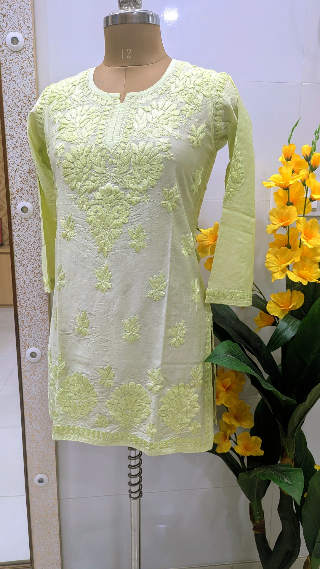 Non transparent Soft Chanderi Chikankari Top 32" length