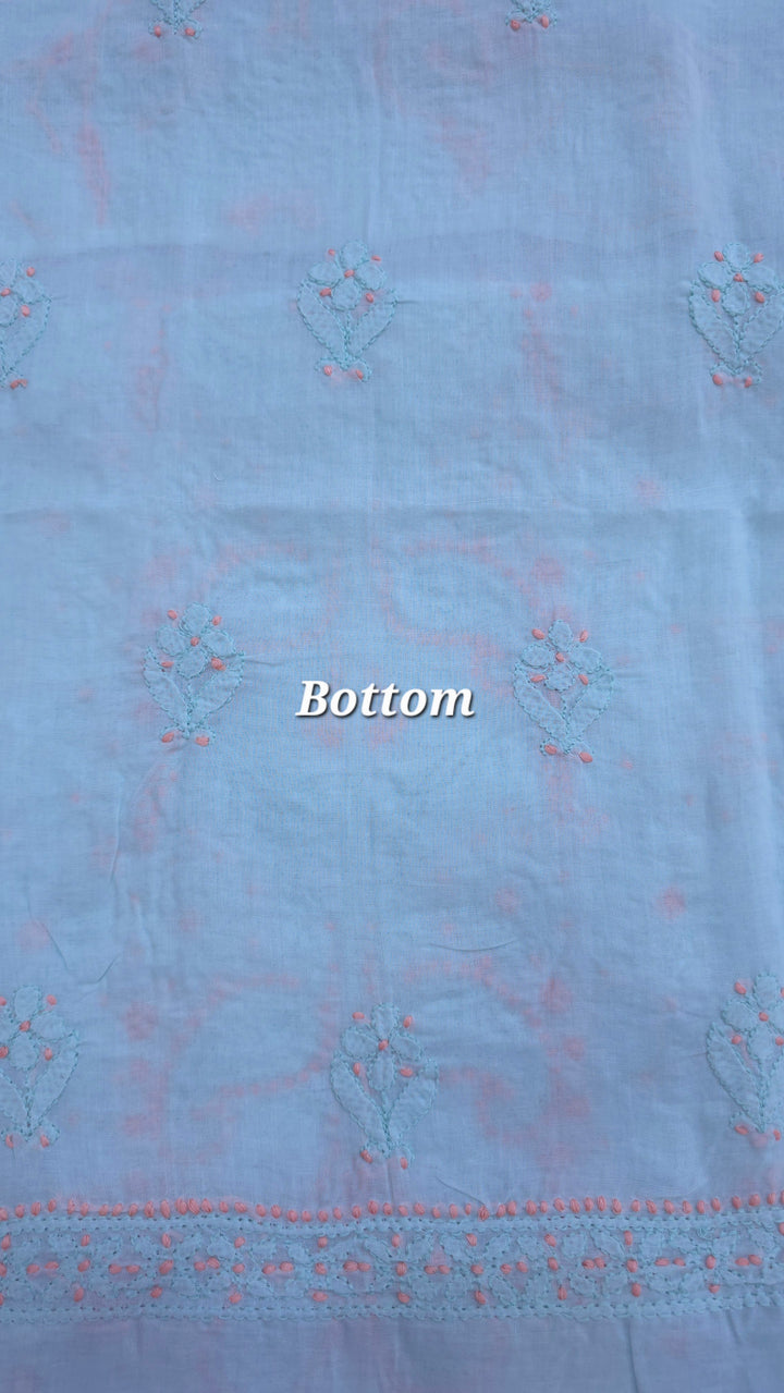 Lucknow Chikankari Hand Embroidered Cotton Dress Material with Tri-Color Motifs & Pure Chiffon Dupatta