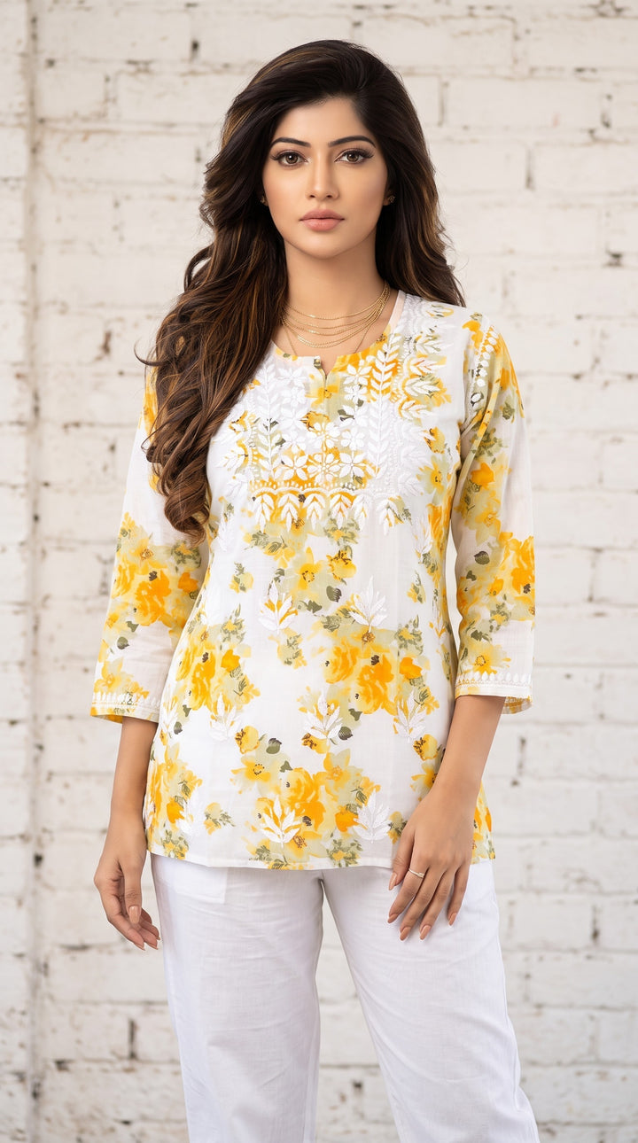 Myra Pure Mul Cotton Chikankari Top for Women | Hand Embroidered Lucknowi Cotton Top | Paridhan Chikan