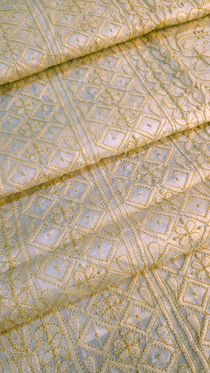 Pure Paper Silk Chikankari Fabric | Full Jaal Hand Embroidery Kurta Fabric for Women