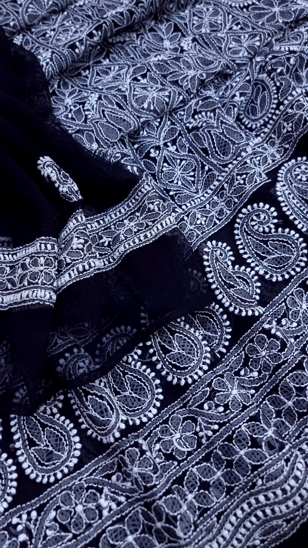 Faux Georgette Chikankari Unstitched Dress Material – Hand Embroidered Kurta, Dupatta & Bottom Premium Set