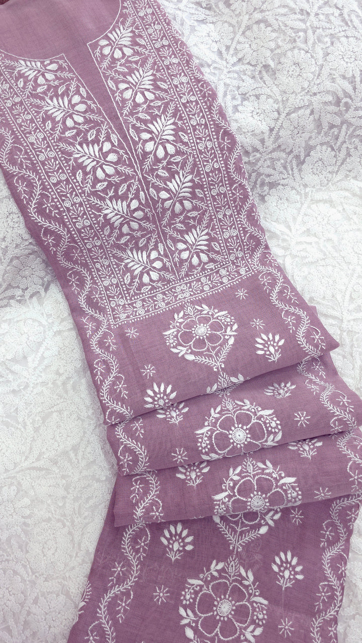 Lucknowi 2 Taar Chikankari Chanderi Kurta Dupatta Set – Handmade Festive Wear