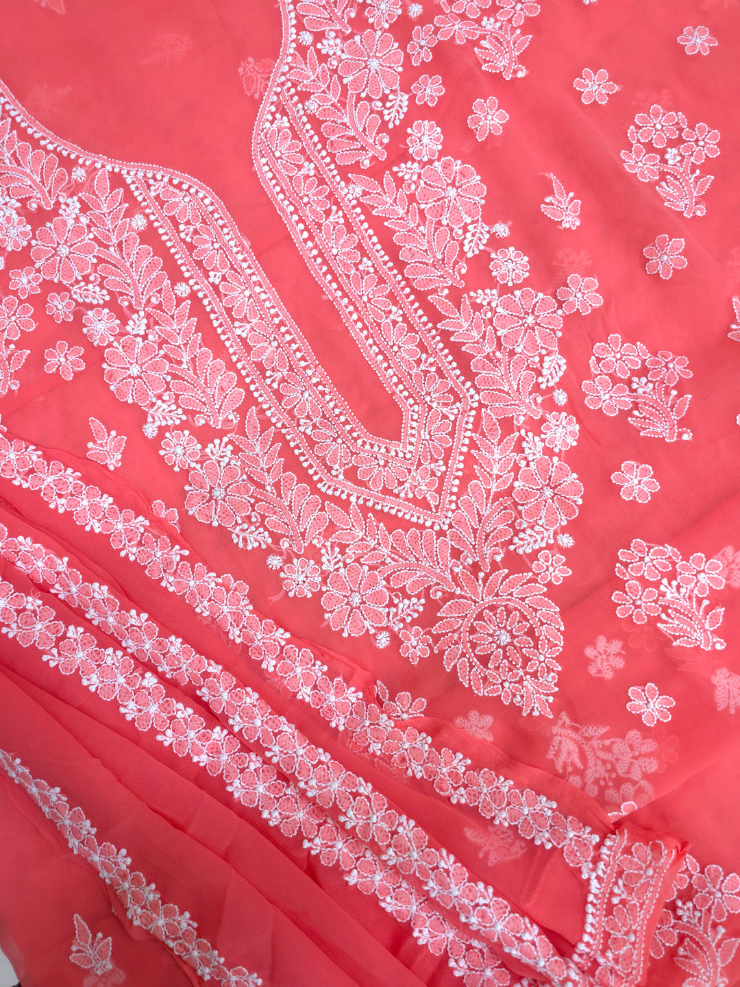 Lucknowi Georgette Chikankari Dress Material – Hand Embroidery Kurta, Bottom & Dupatta | Festive Queen Shades