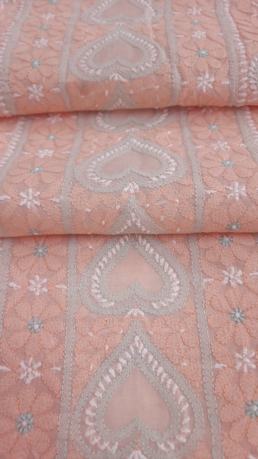 Lucknow Chikankari Hand Embroidered Cotton Dress Material with Tri-Color Motifs & Pure Chiffon Dupatta