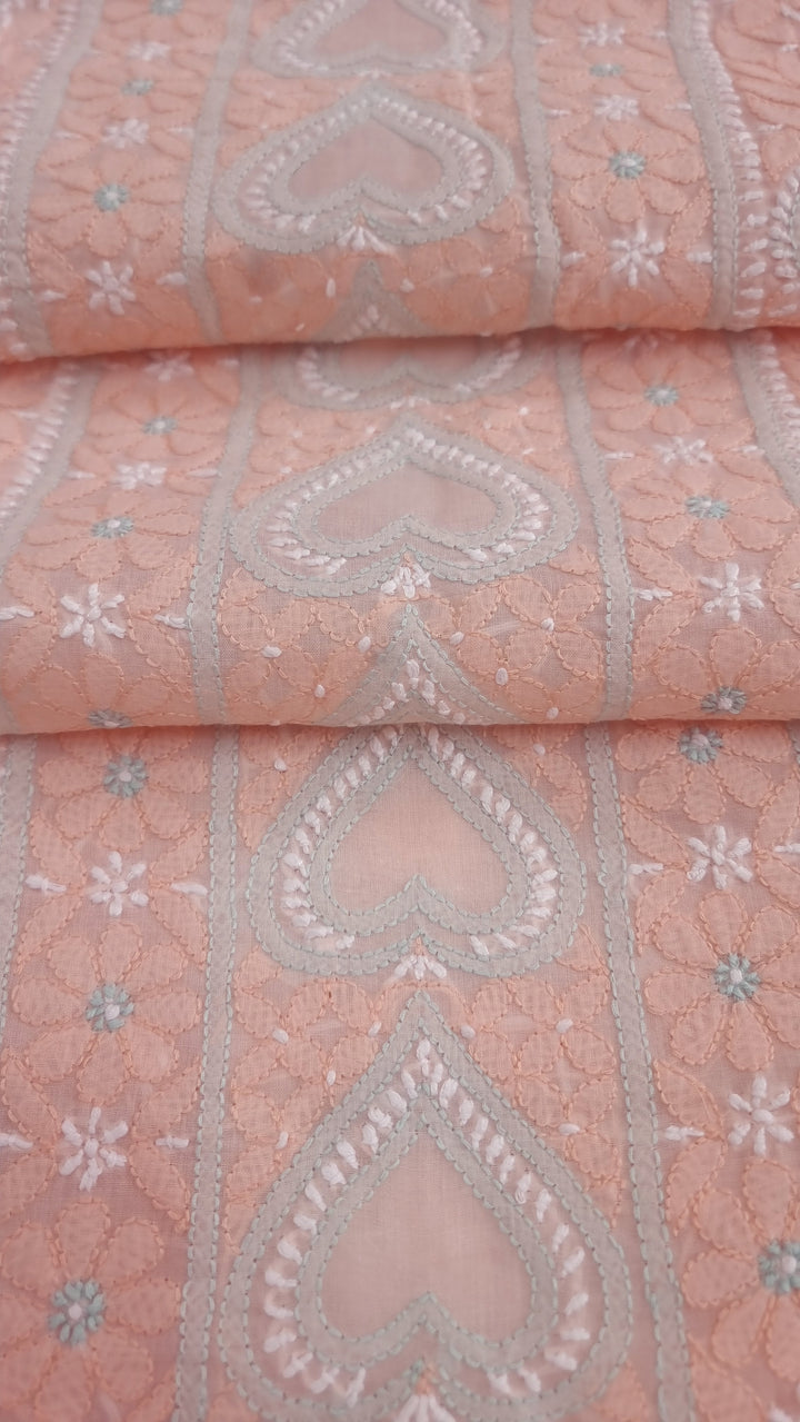 Lucknow Chikankari Hand Embroidered Cotton Dress Material with Tri-Color Motifs & Pure Chiffon Dupatta